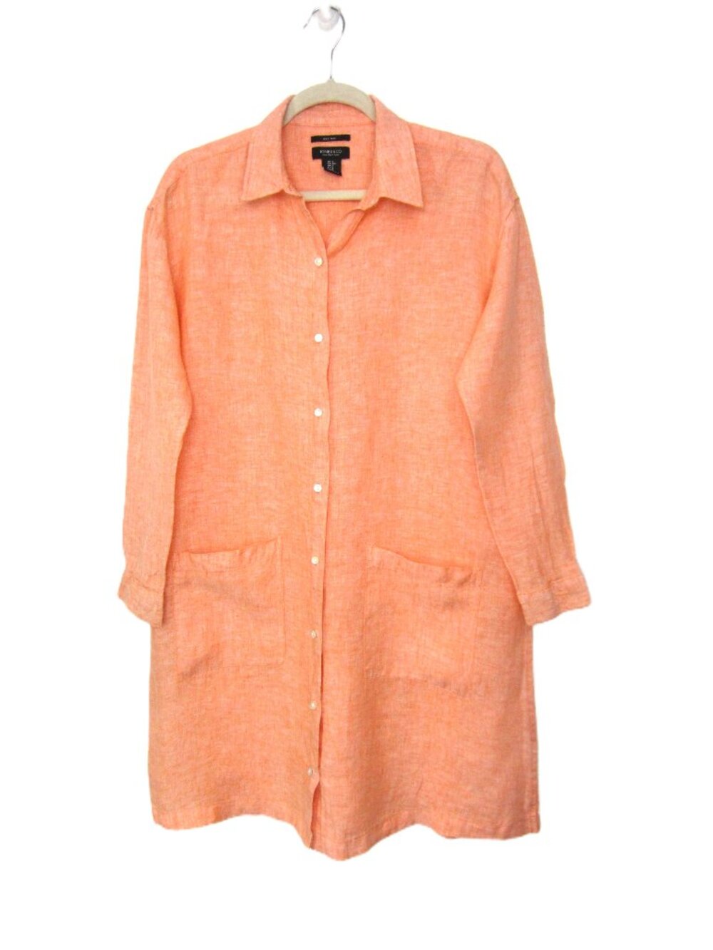Jones & Co New York Size S Orange 100% Linen Duster Length Top Long Sleeve